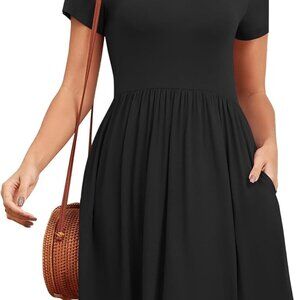 Women's Summer Short Sleeve Dress Casual V Neck Pockets Loose Fit Swing